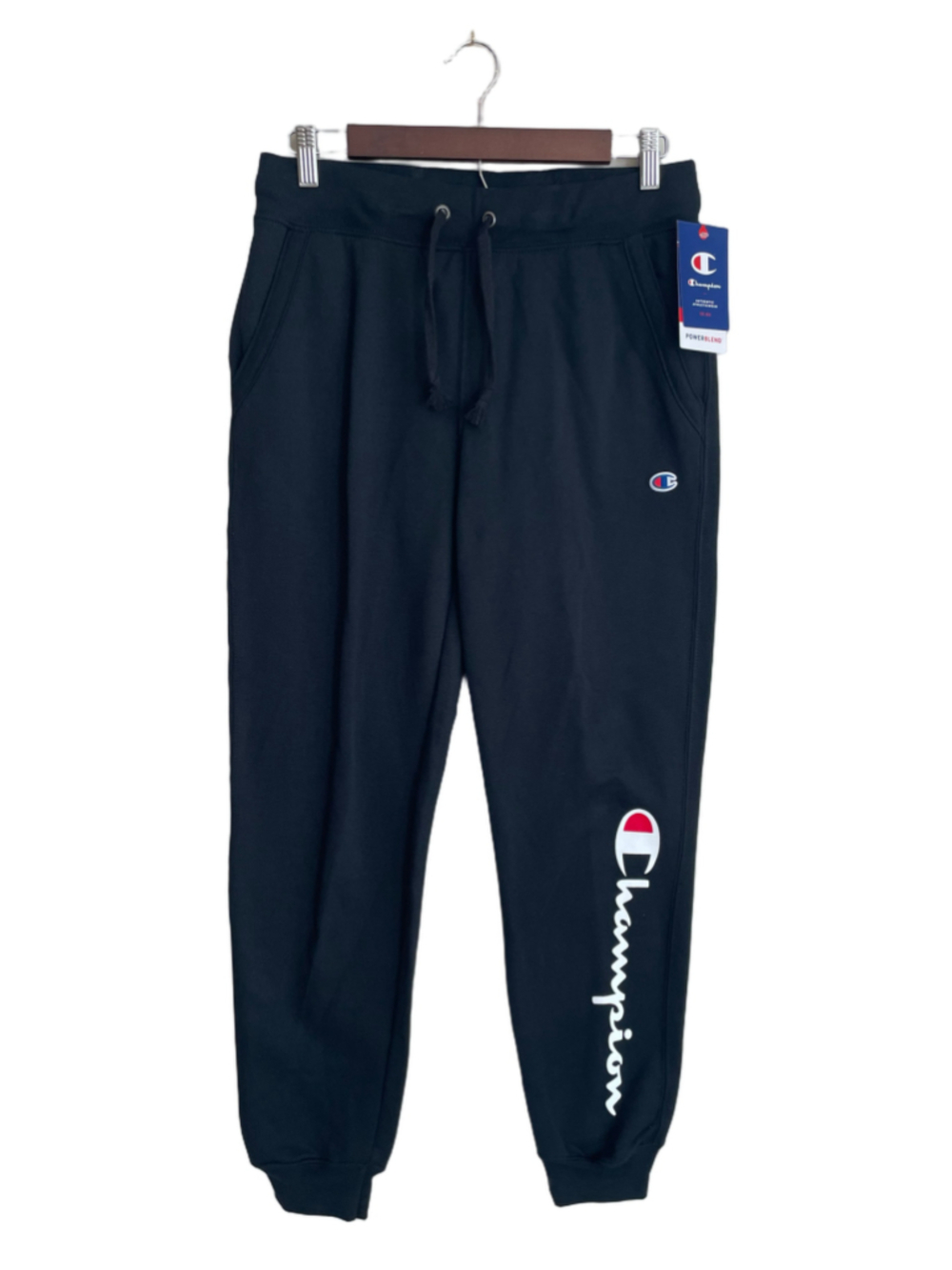 Champion Powerblend Joggers Women’s M Black Script Logo Fleece Sweatpants NWT
